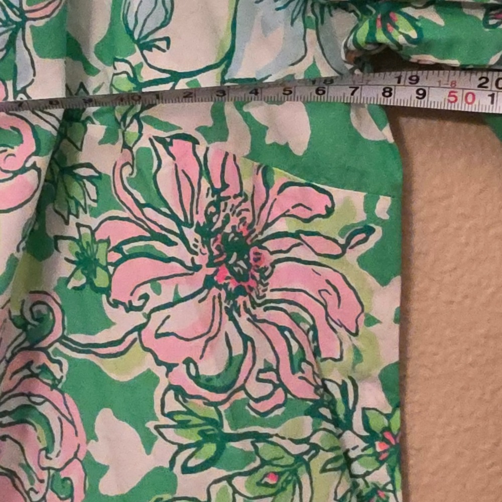 Lilly Pulitzer Womens Green Pink Floral Puff Sleeve Cotton Blouse Size 8 - Picture 7 of 8